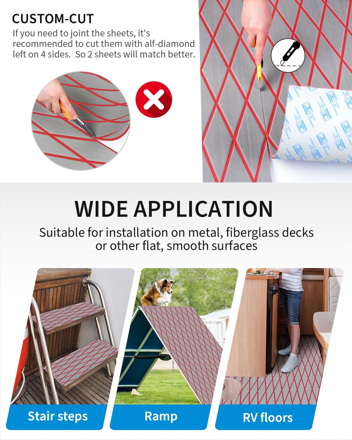Oceanbroad Cnc Cut Boat Flooringself-Adhesive 96X22.5 Gray/Redlines