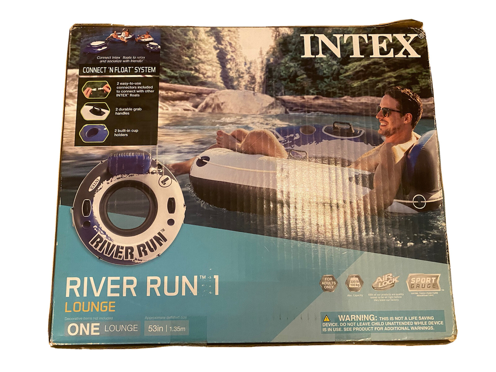 Intex River Run Inflatable Water Tube Lounge 1 Outdoor Lazy River Float 53in NEW