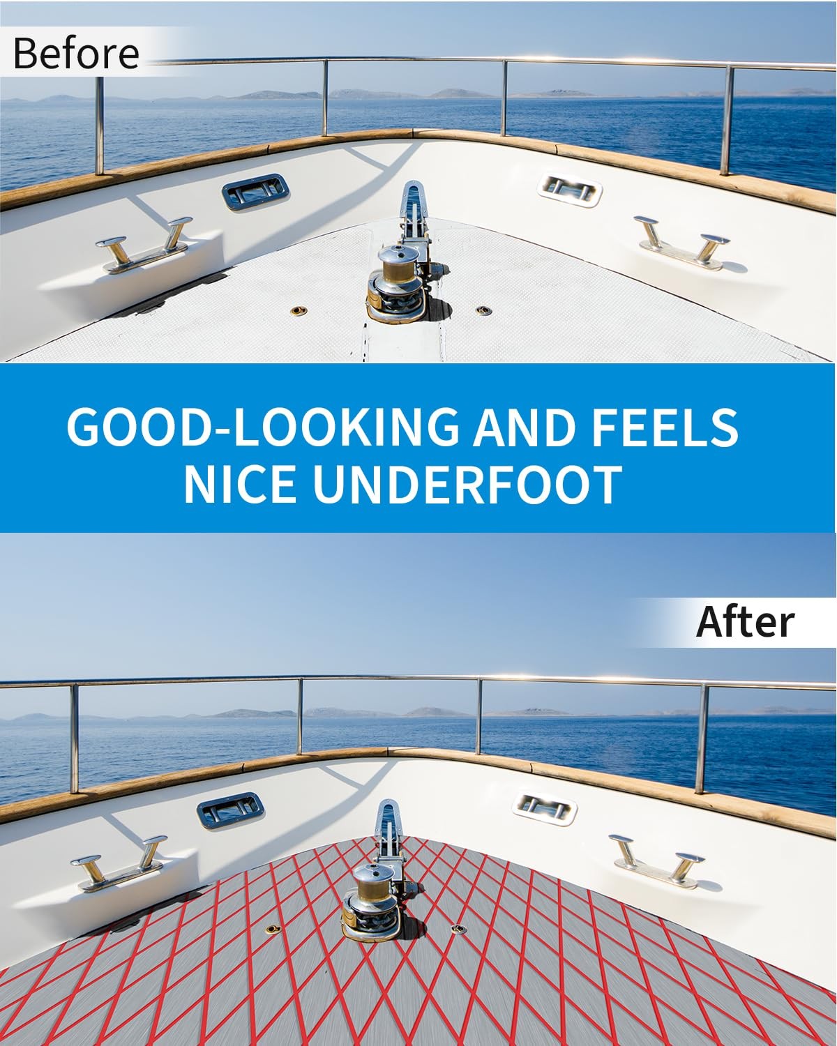 Oceanbroad Cnc Cut Boat Flooringself-Adhesive 96X22.5 Gray/Redlines