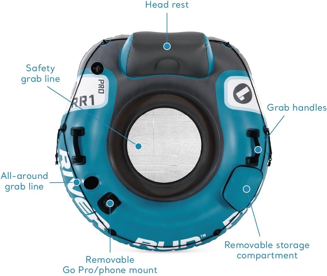 56843EP River Run 1 Pro Inflatable Floating Lounge GoPro/Phone Mount – Built-in