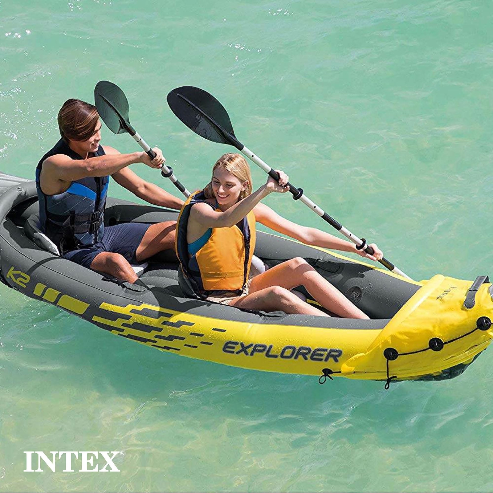 Intex 68307EP Explorer K2 Inflatable Kayak Set: Includes Deluxe 86in Aluminum…