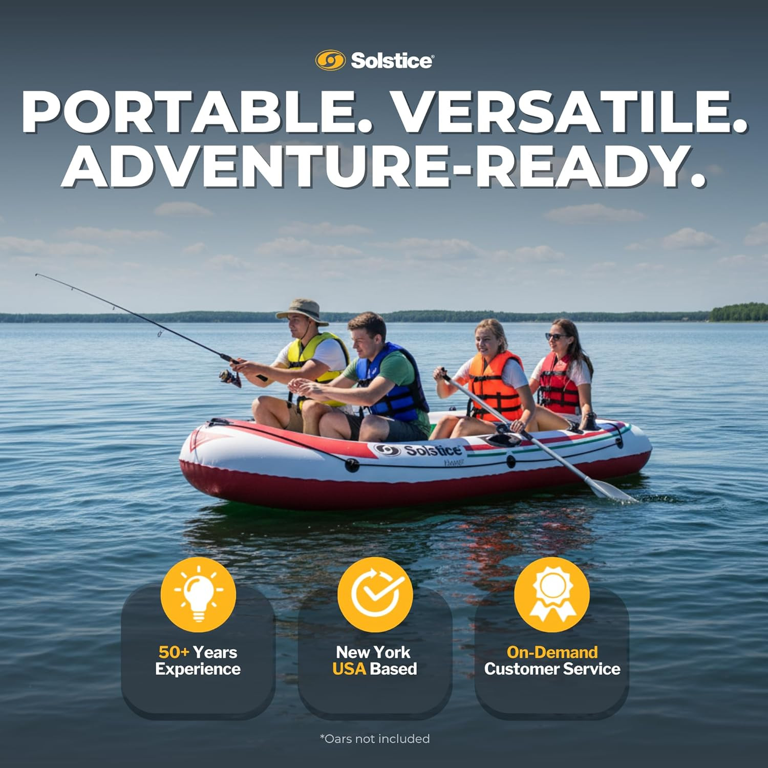Solstice Voyager 4-Person Inflatable Fishing Boat with Dual Swivel Oar Locks and