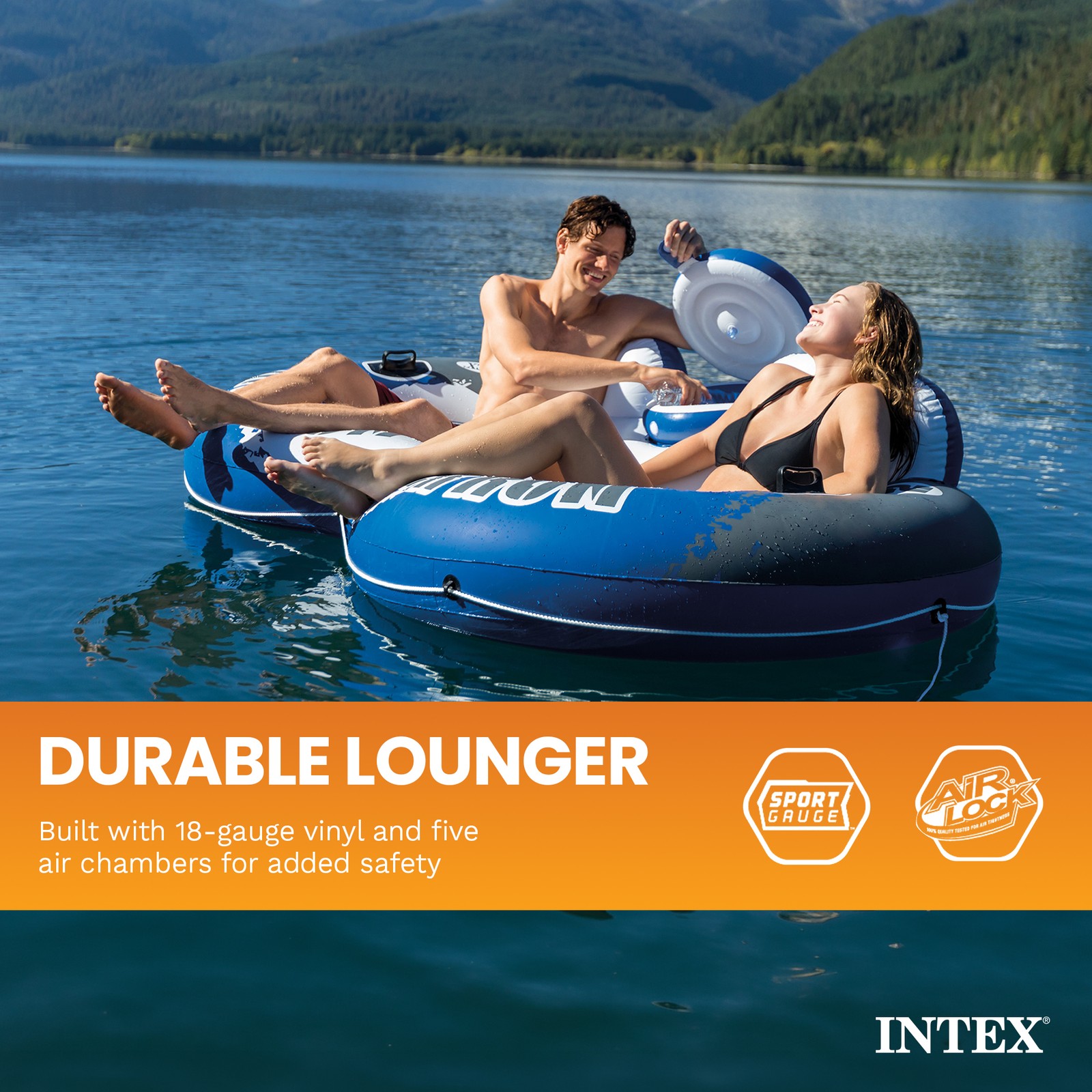 Intex River Run 2 Person Inflatable Tube Raft Float with Cooler for Pool & Lake