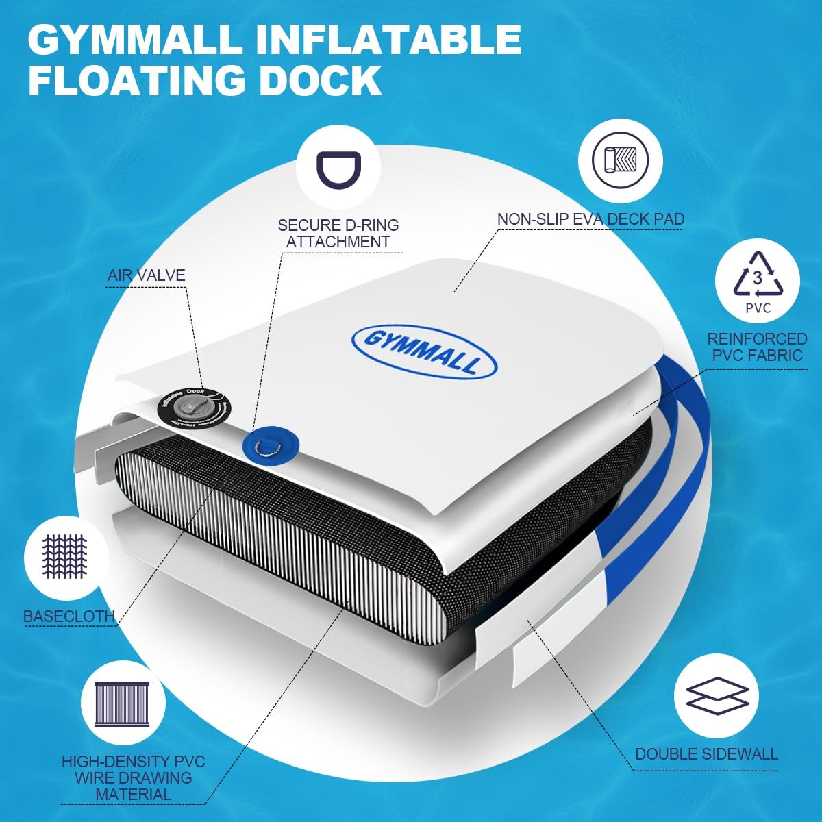 GYMMALL Inflatable Floating Dock Platform 6ft x 5ft 6in Thick None-Slip Surface