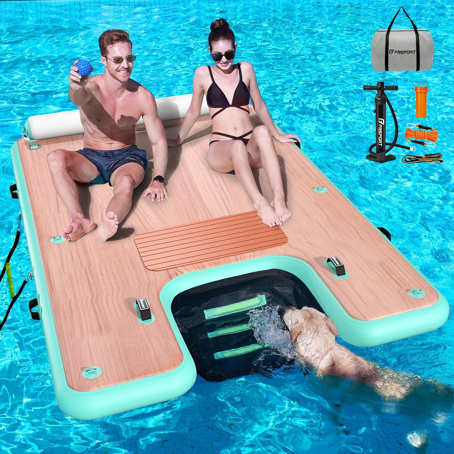 FBSPORT Inflatable Floating Dock with Boat Ramp,Non-Slip Air Dock Floating Platf