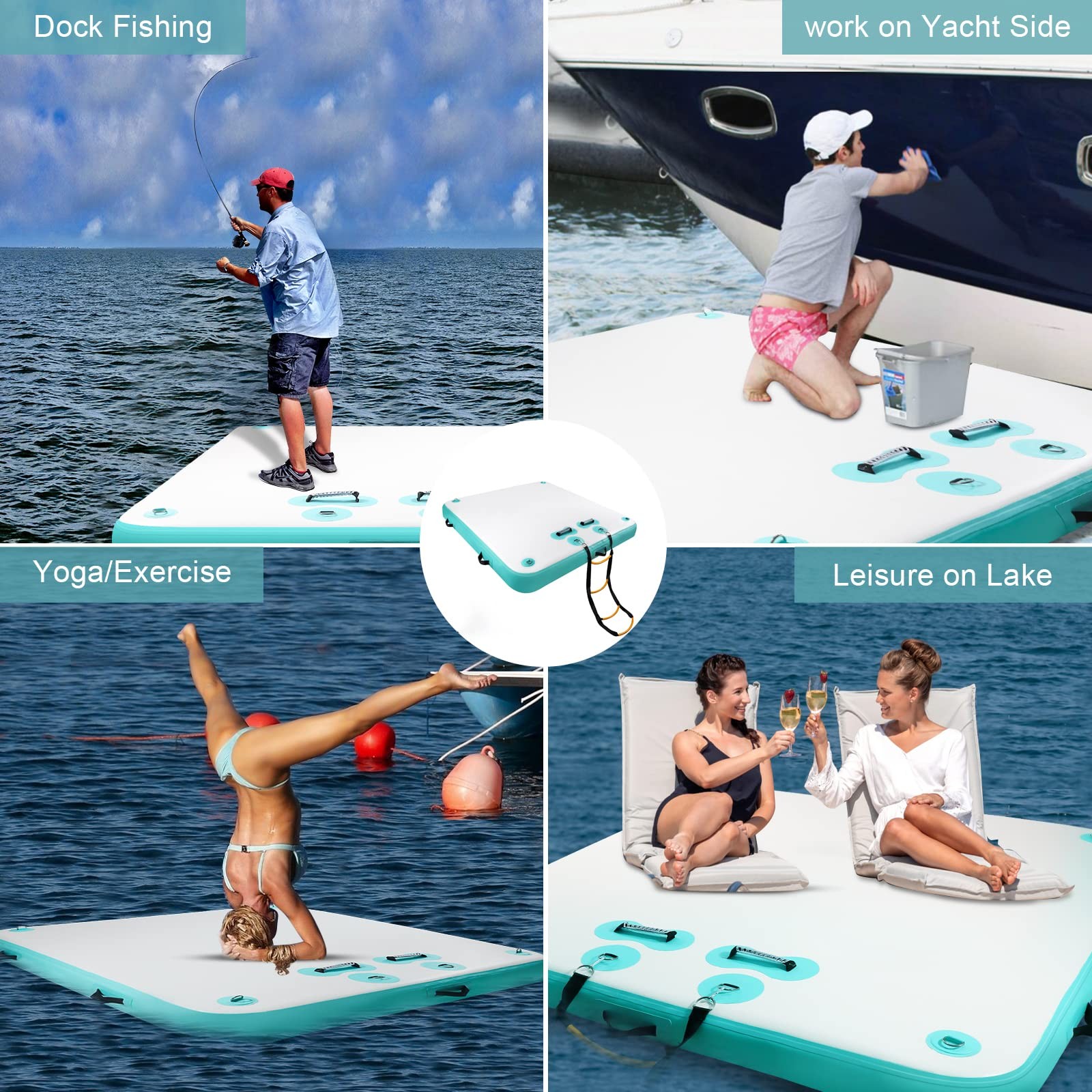 Tonkoum 6 X 5.25Ft Floating Dock Water Platform Multi-People Inflatable Dock