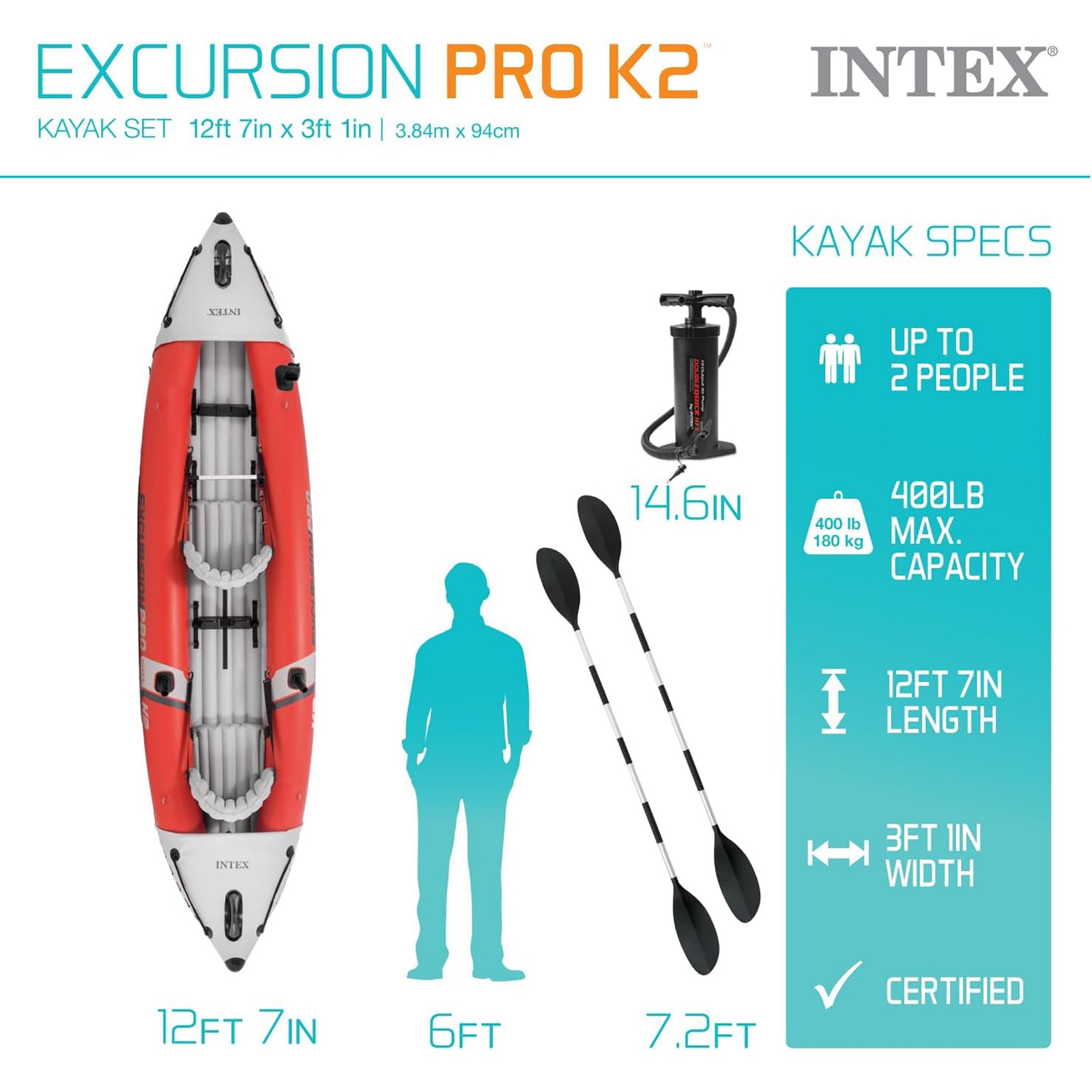Excursion Pro 151 x 37 x 18″ K2 Inflatable Kayak W/ Aluminum Oars