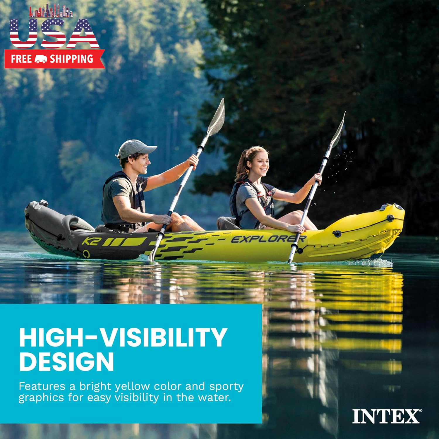 Intex 68307EP Explorer K2 Inflatable Kayak Set: Includes Deluxe 86In Aluminum Oa