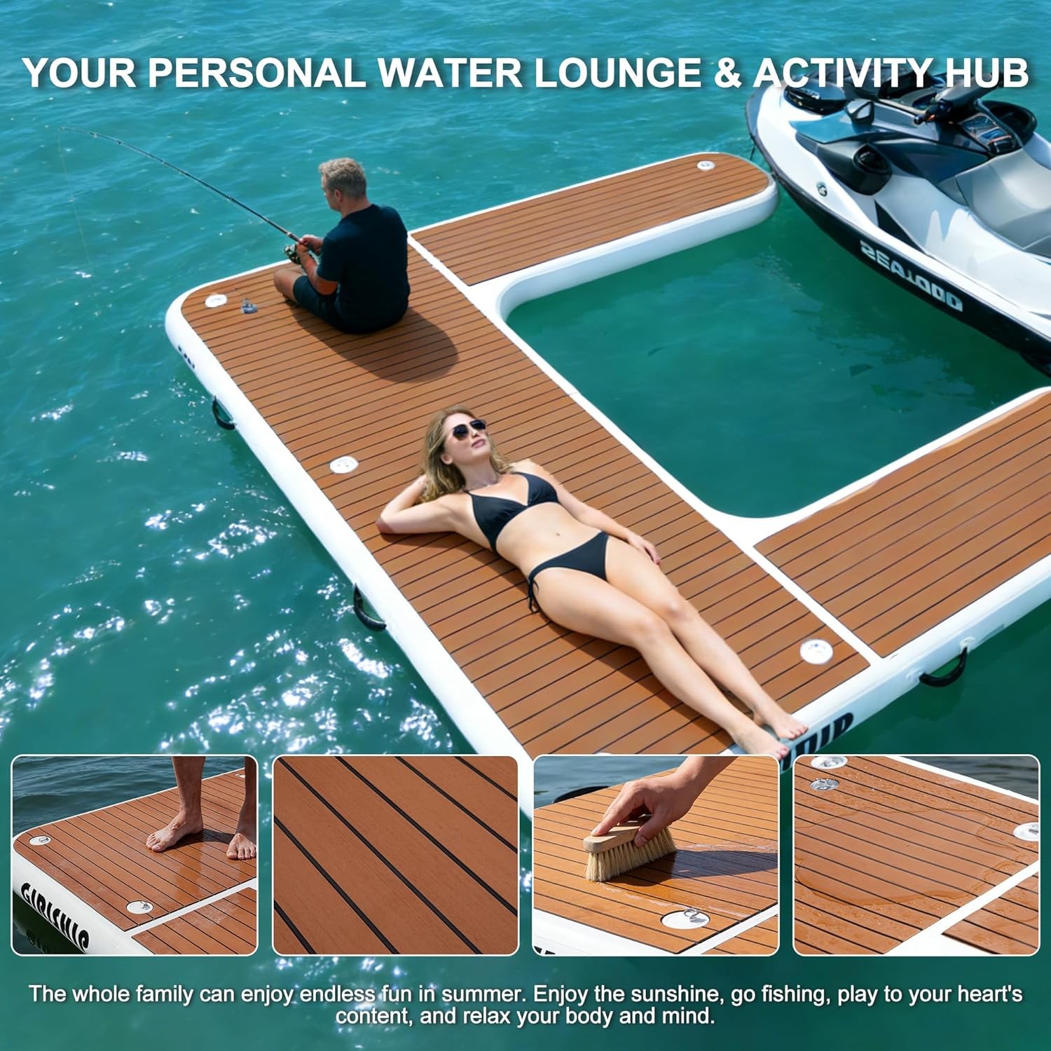 Inflatable Jet Ski Dock, Heavy Duty Floating PWC Docking Station with Non-Slip E