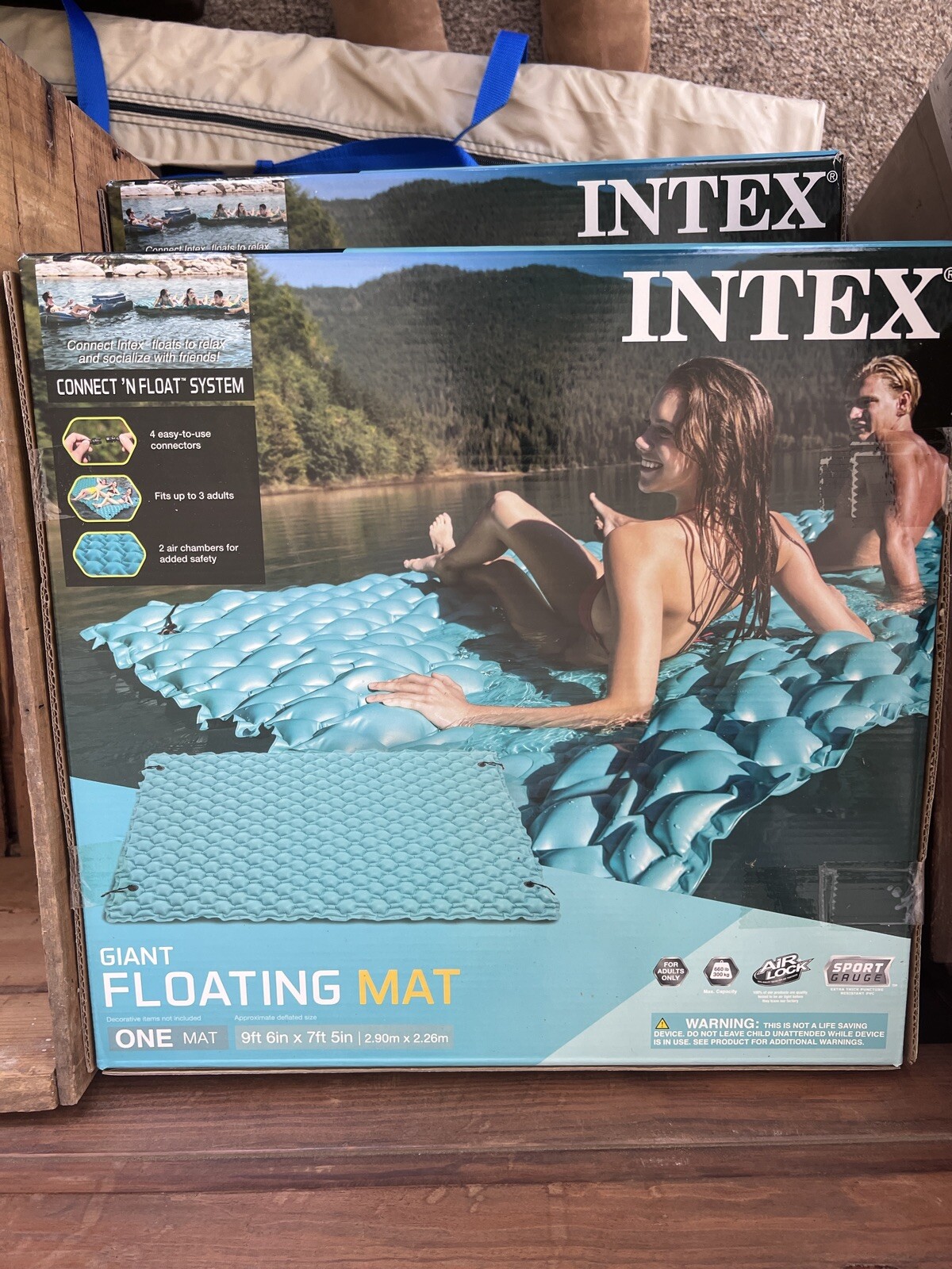 Intex Giant 9.5′ Inflatable Floating Mat Water Pool Lake Platform Pad Connect