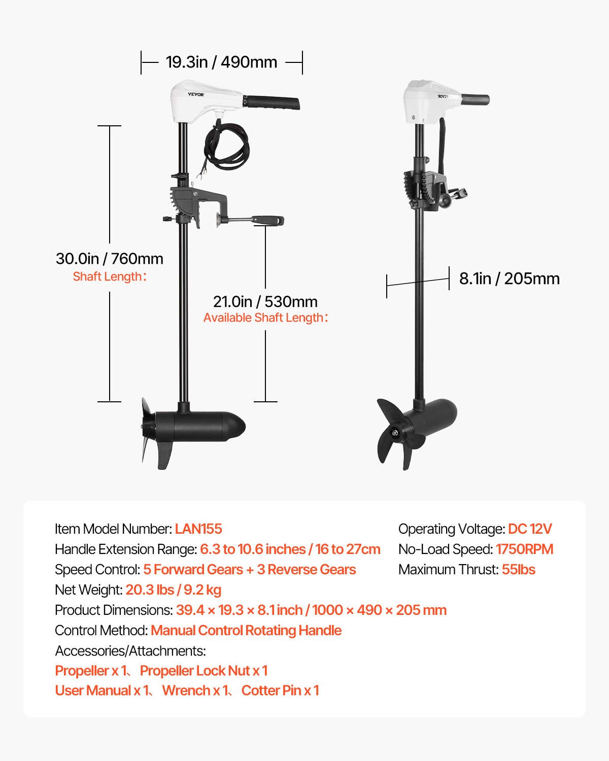 VEVOR Thrust Electric Trolling Motor Saltwater Trolling Boat Engine for Kayak