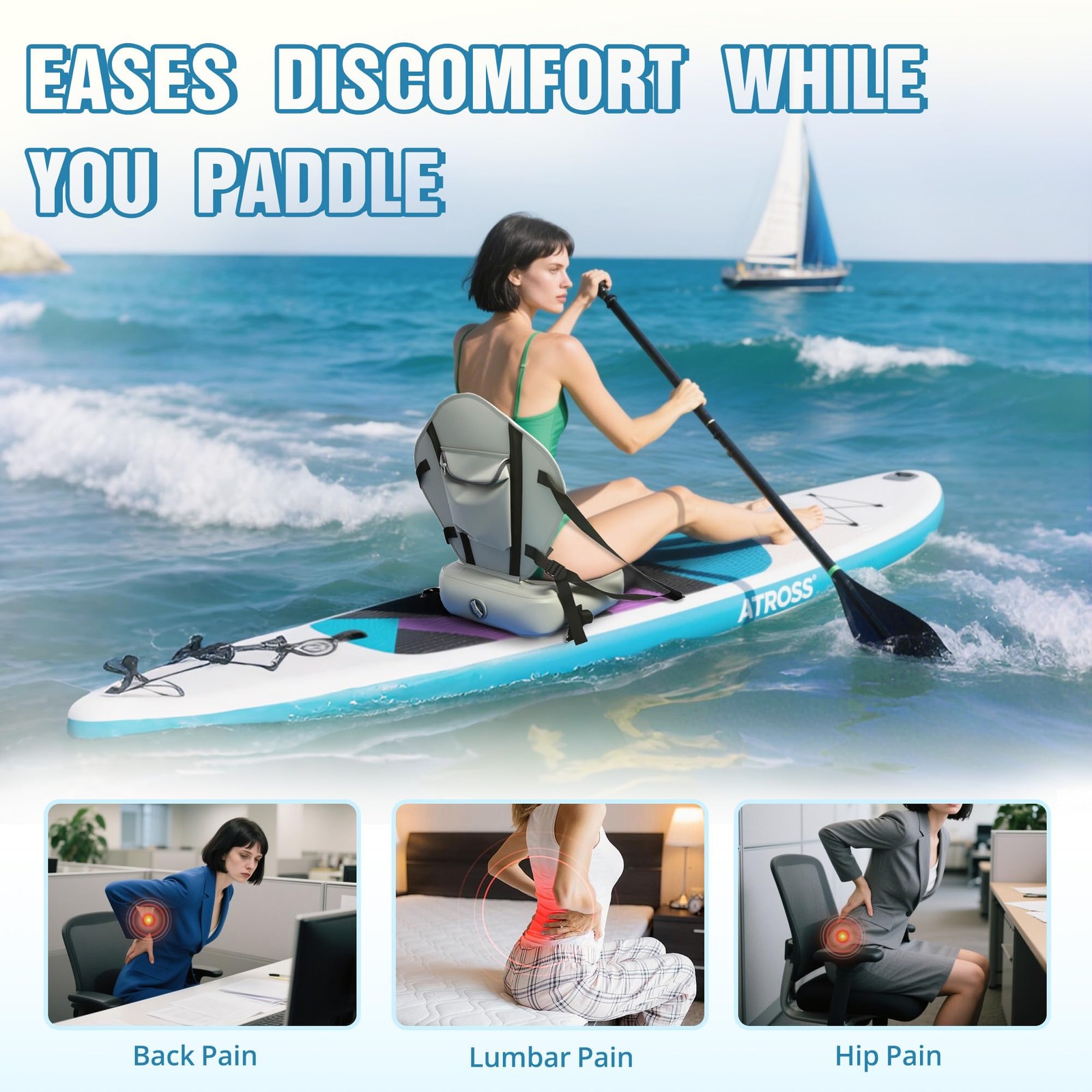 ATPROSS Inflatable Kayak Seat with Padded Backrest, 4 Adjustable Large, White