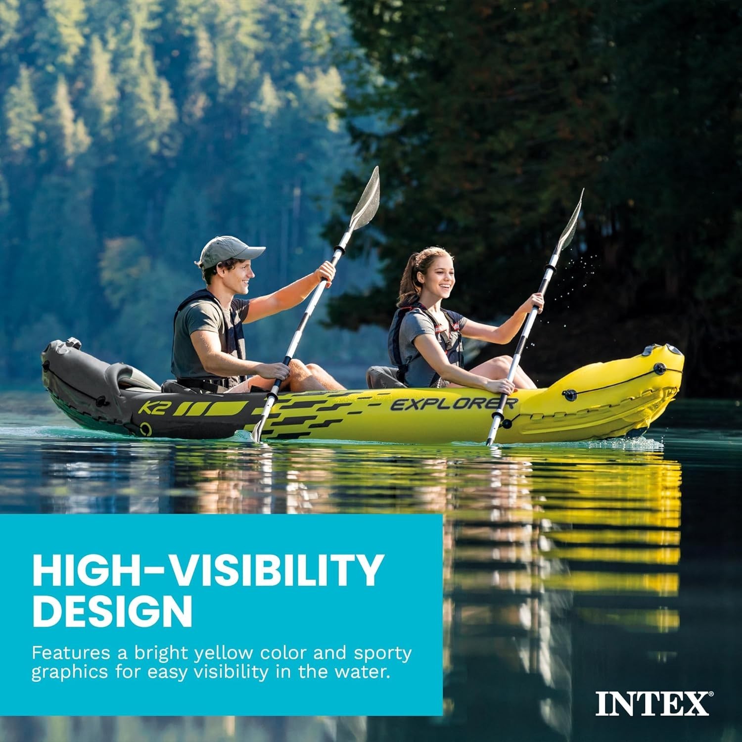 68307EP Explorer K2 Inflatable Kayak Set: Includes Deluxe 86in Aluminum Oars and