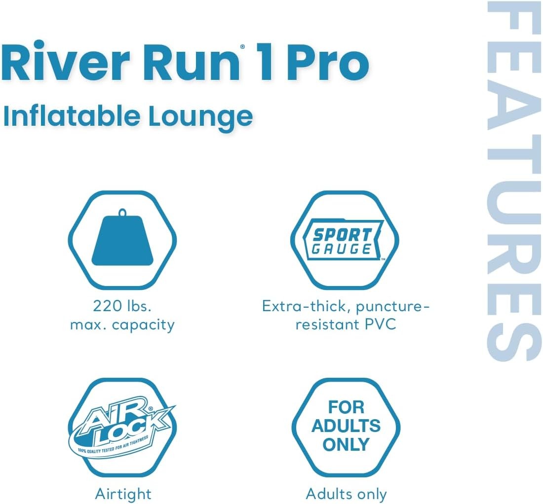56843EP River Run 1 Pro Inflatable Floating Lounge GoPro/Phone Mount – Built-in