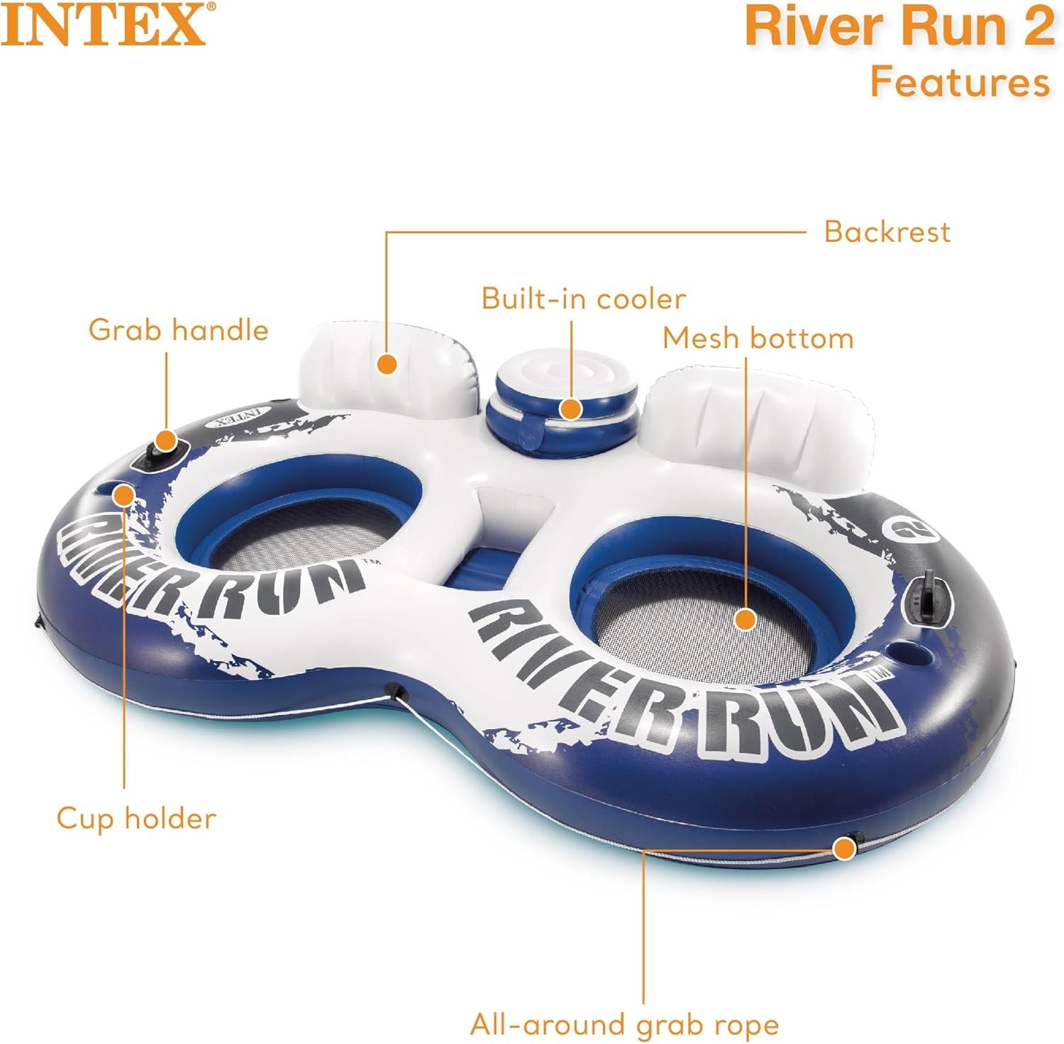 Intex River Run II 2Person Float with Builtin Cooler and Two River Run Single Ri