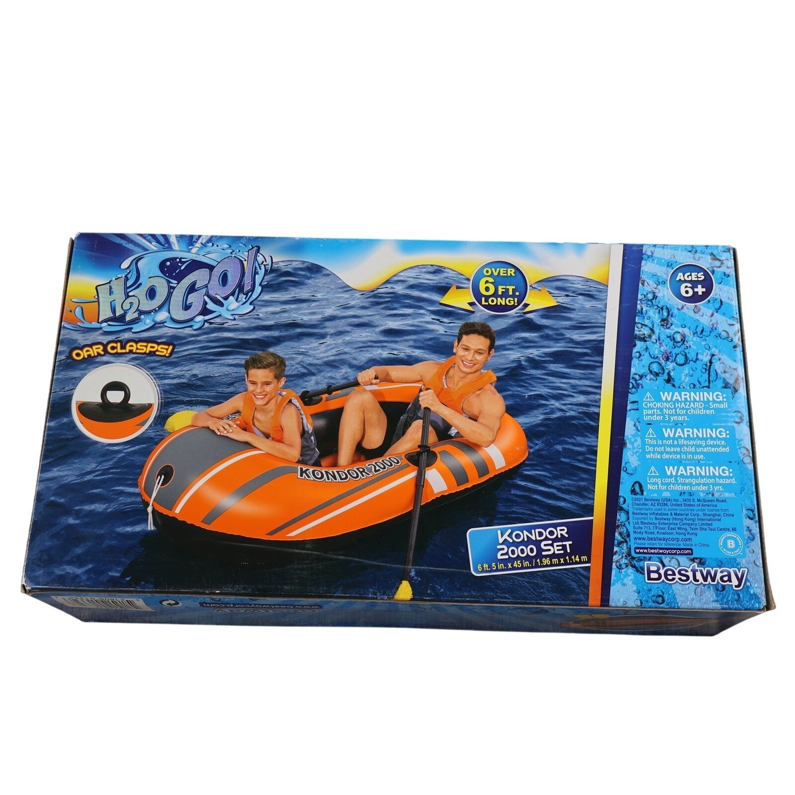 Bestway H2O GO! Kondor 2000 Boat Set 6 Ft 5 In X 45 In Inflatable Orange