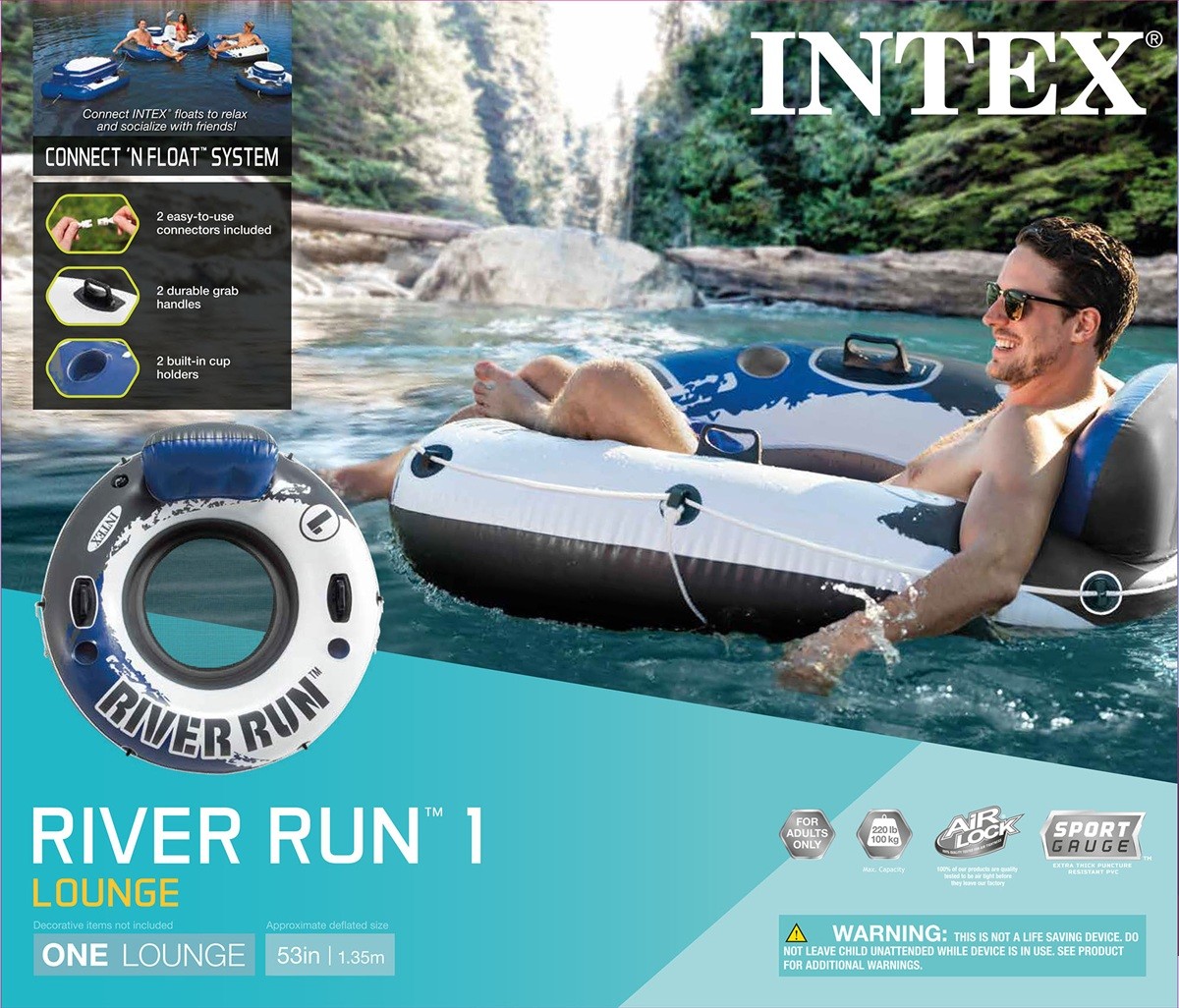 Intex River Run II 2Person Float with Builtin Cooler and Two River Run Single Ri