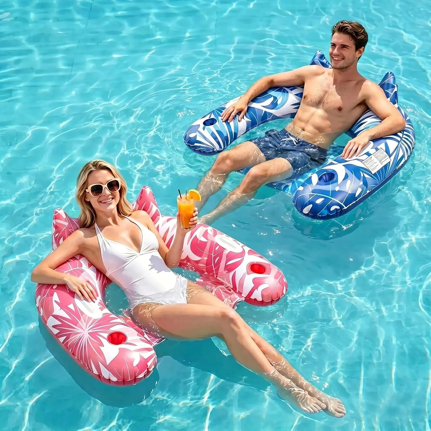 Pool Floats Adult, 2 Pack Inflatable Pool Float Chair, Portable Pool Floaties ..