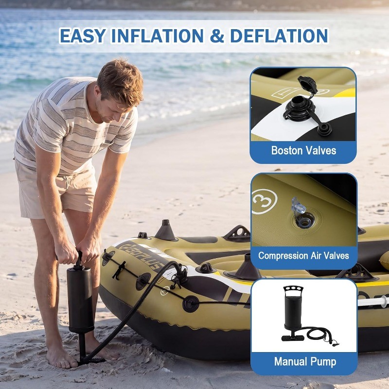 Inflatable Boat 3/4 Person Heavy-Duty Fishing Raft Set with Oars Bolster Seats