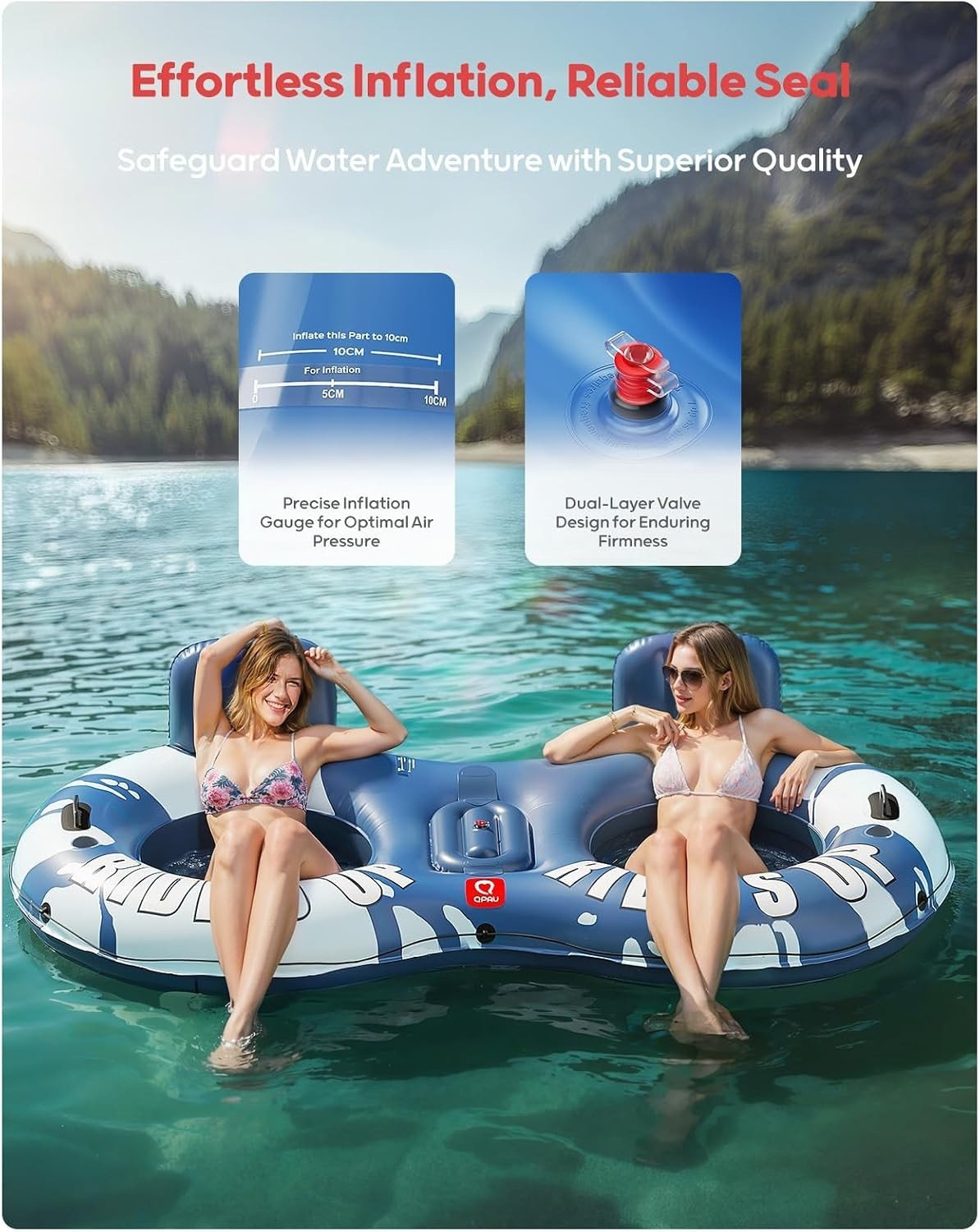 Inflatable Double River Tube, 2 Person 660lb Capacity, Puncture-Resistant 93″…