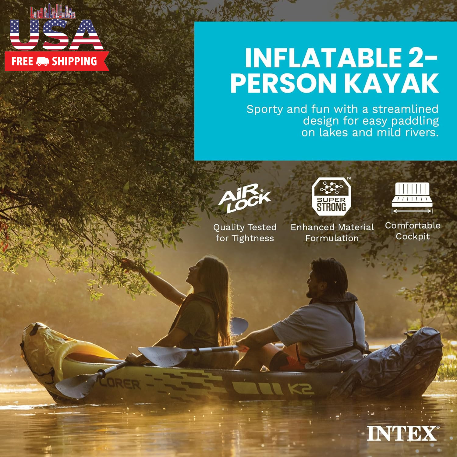 Intex 68307EP Explorer K2 Inflatable Kayak Set: Includes Deluxe 86In Aluminum Oa
