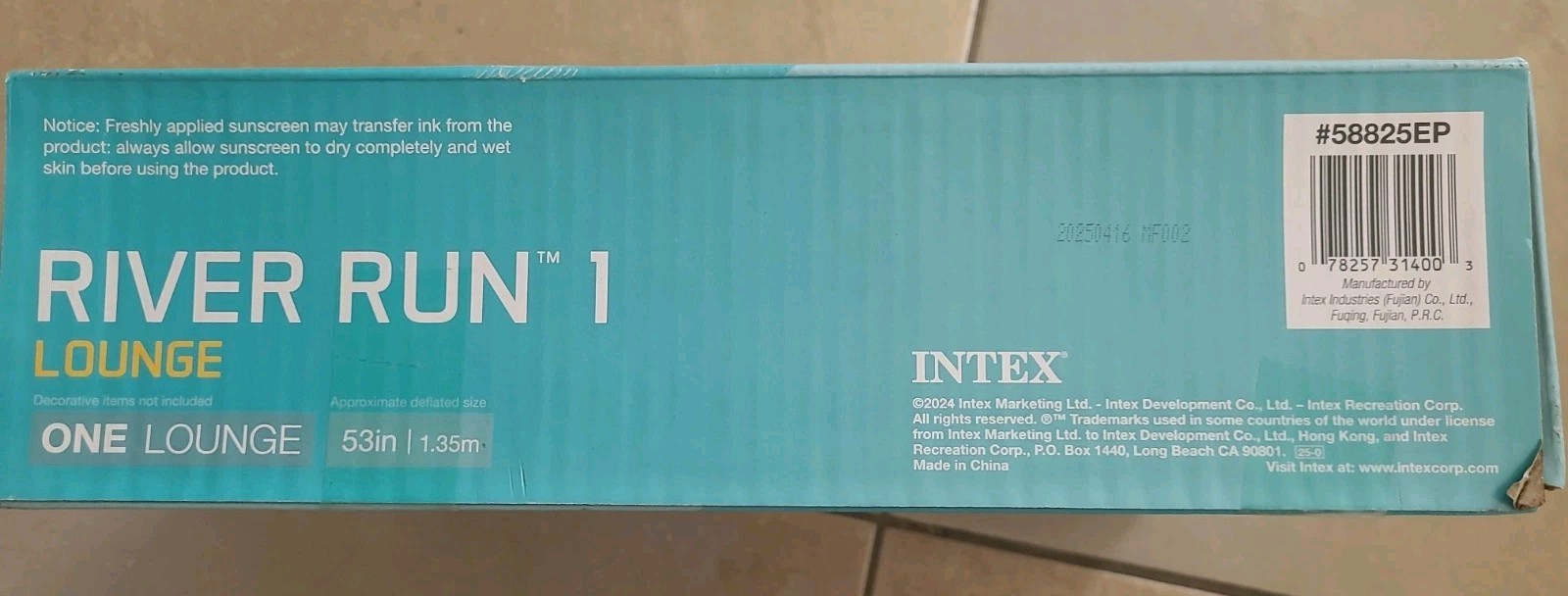 Intex River Run 1 Lounge Inflatable Float Tube Pool Lake Raft 53in New In Box