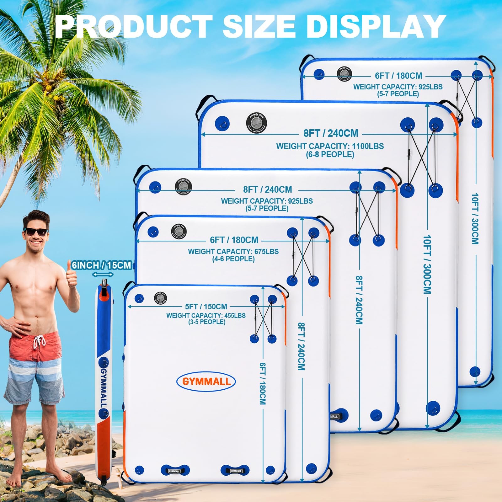GYMMALL Inflatable Floating Dock Platform 6ft x 5ft 6in Thick None-Slip Surface