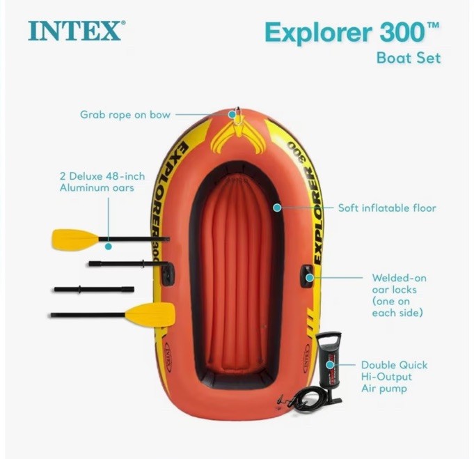 INTEX Explorer 300 Compact Inflatable Fishing 3 Person Raft Boat w/ Pump & Oars