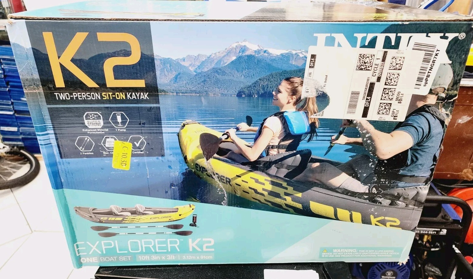 New Intex Explorer K2 2-Person Inflatable Kayak Set W/ Oars and Air Pump Yellow
