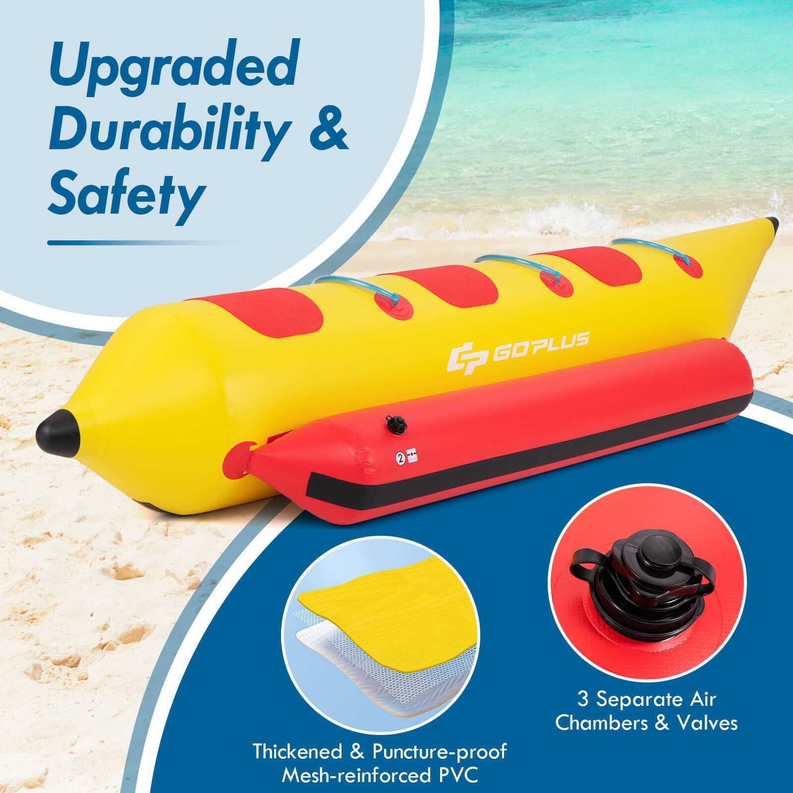 3-Person Inflatable Banana Boat w/ Boating & Water Sports Electric Air Pump