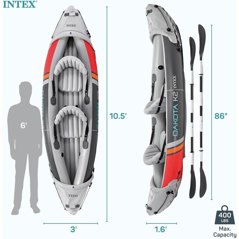 INTEX 2-Person Inflatable Kayak Set, Dakota K2 with 86in Oars and Pump
