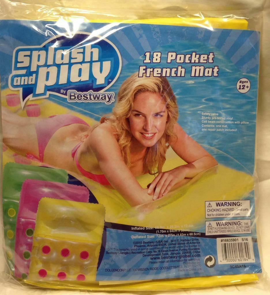 New – Yellow – 18 Pocket French Mat Inflatable Pool Raft Floating