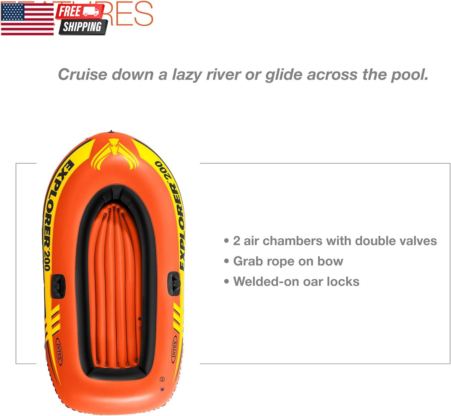 INTEX Explorer Inflatable Boat Series: Dual Air Chambers – Welded Oar Locks – Gr