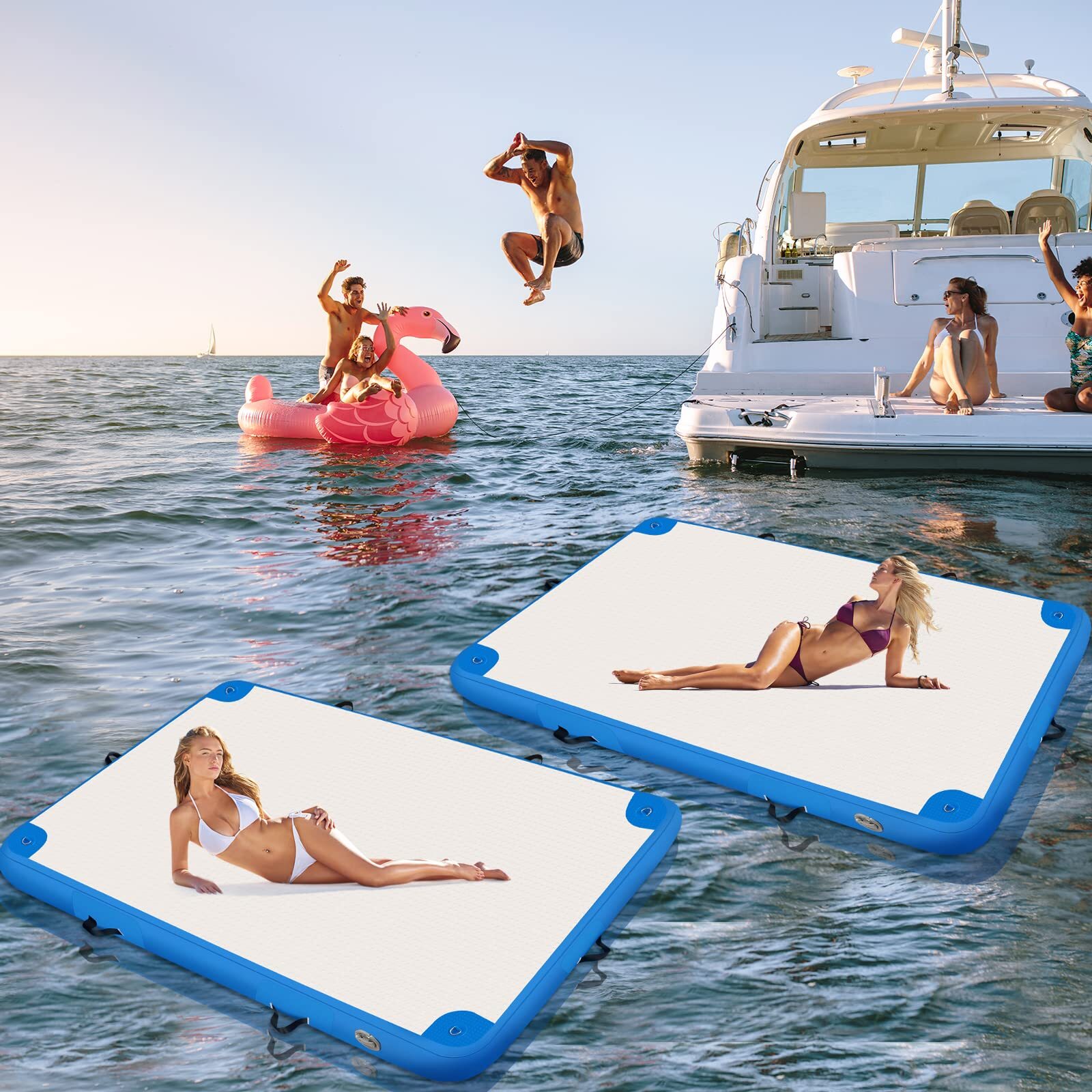 Inflatable Floating Dock Mat, 6 ft x 6 ft Water Platform Swim Deck