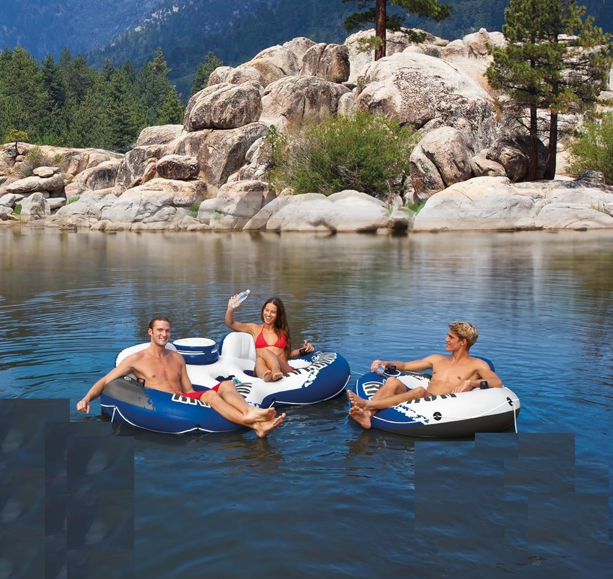 Intex River Run II 2Person Float with Builtin Cooler and Two River Run Single Ri