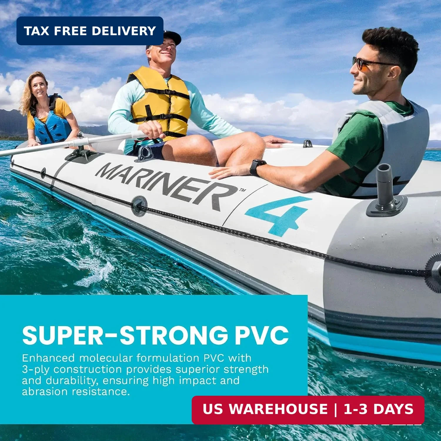 Mariner 4 Person Inflatable Fishing Boat Set SuperTough PVC Oars Pump Keel New