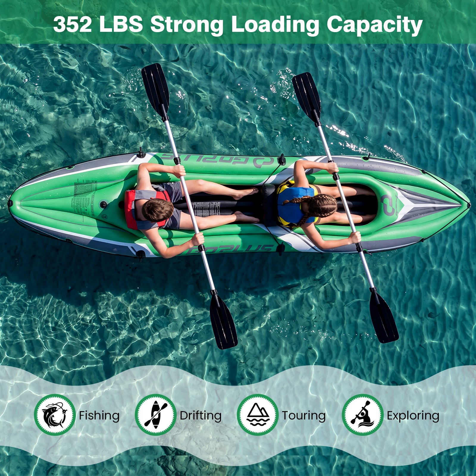Inflatable Kayak 2 Person, Heavy Duty Tandem Touring Kayak with Aluminum Paddles