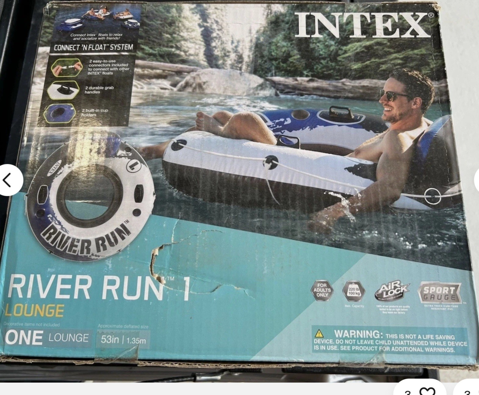 Intex River Run I Sport Lounge 53 inch Inflatable Water Float Summer Pool River