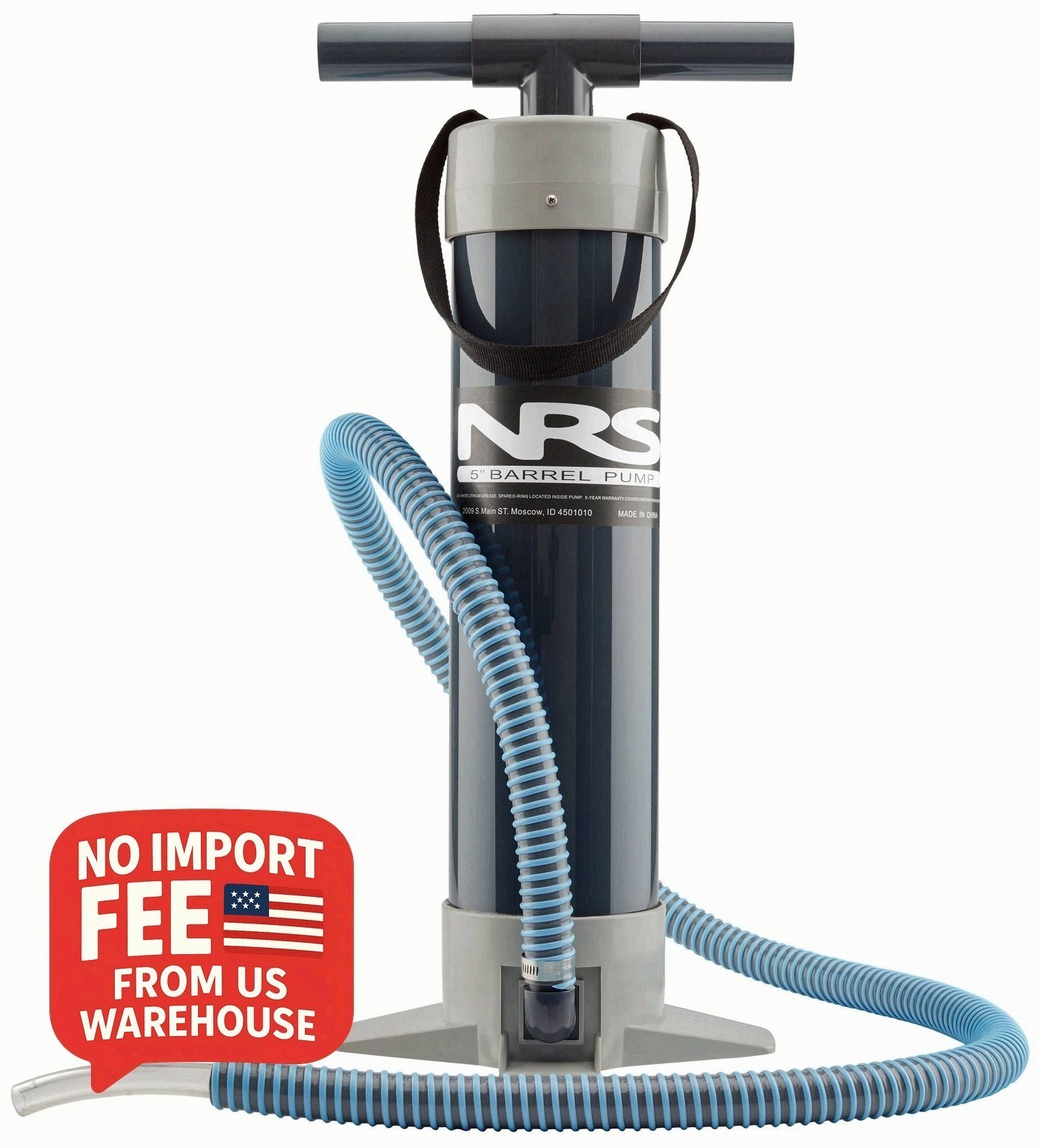 NRS 5 Inch Barrel Pump Hand Inflatable Raft 2.5 Foot 6.5 Foot Hose Wide Base 800