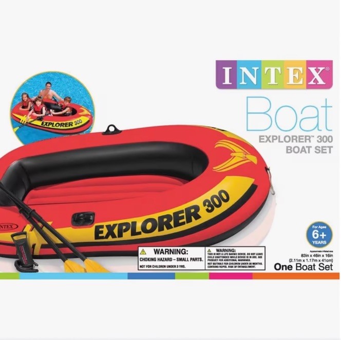 INTEX Explorer 300 Compact Inflatable Fishing 3 Person Raft Boat w/ Pump & Oars
