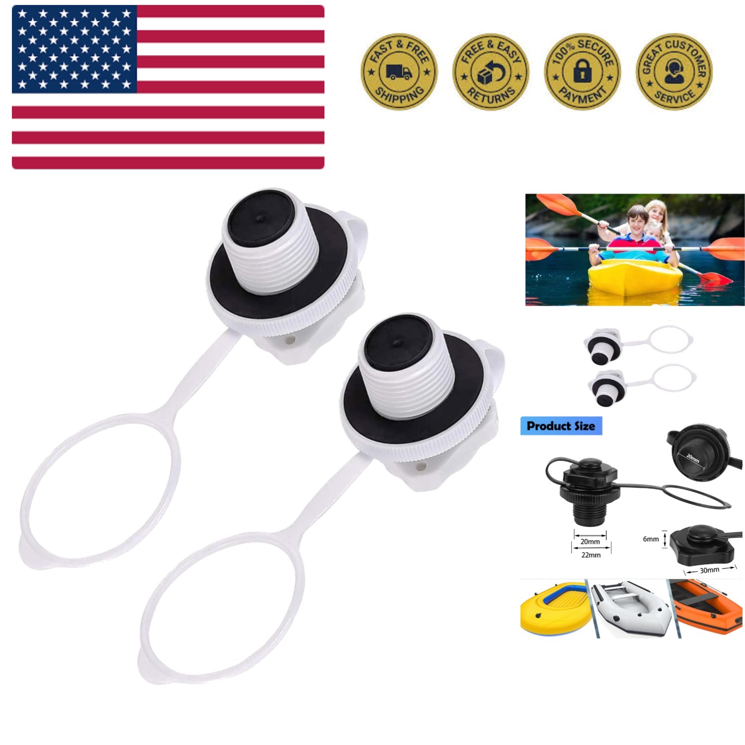 Inflatable Boat Air Valve,2PCS Inflatable Boat Spiral Air Plugs One-Way Infla…