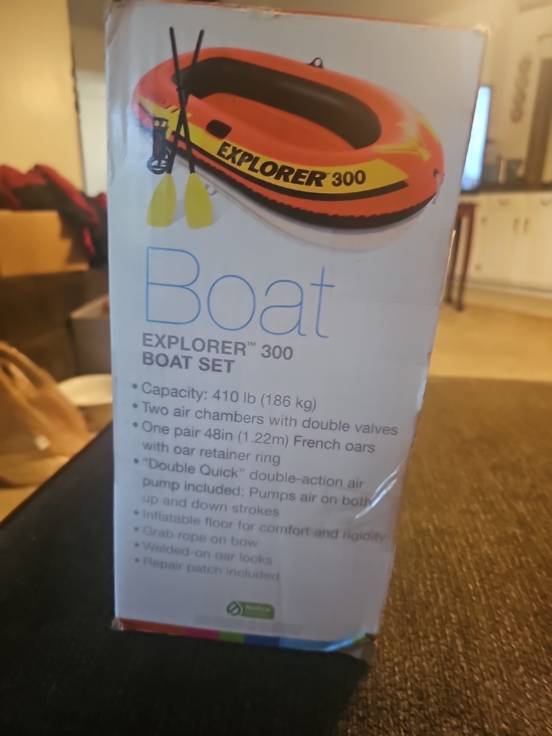 Intex Explorer 300 3 Person Inflatable Boat Set with French Oars and Air Pump