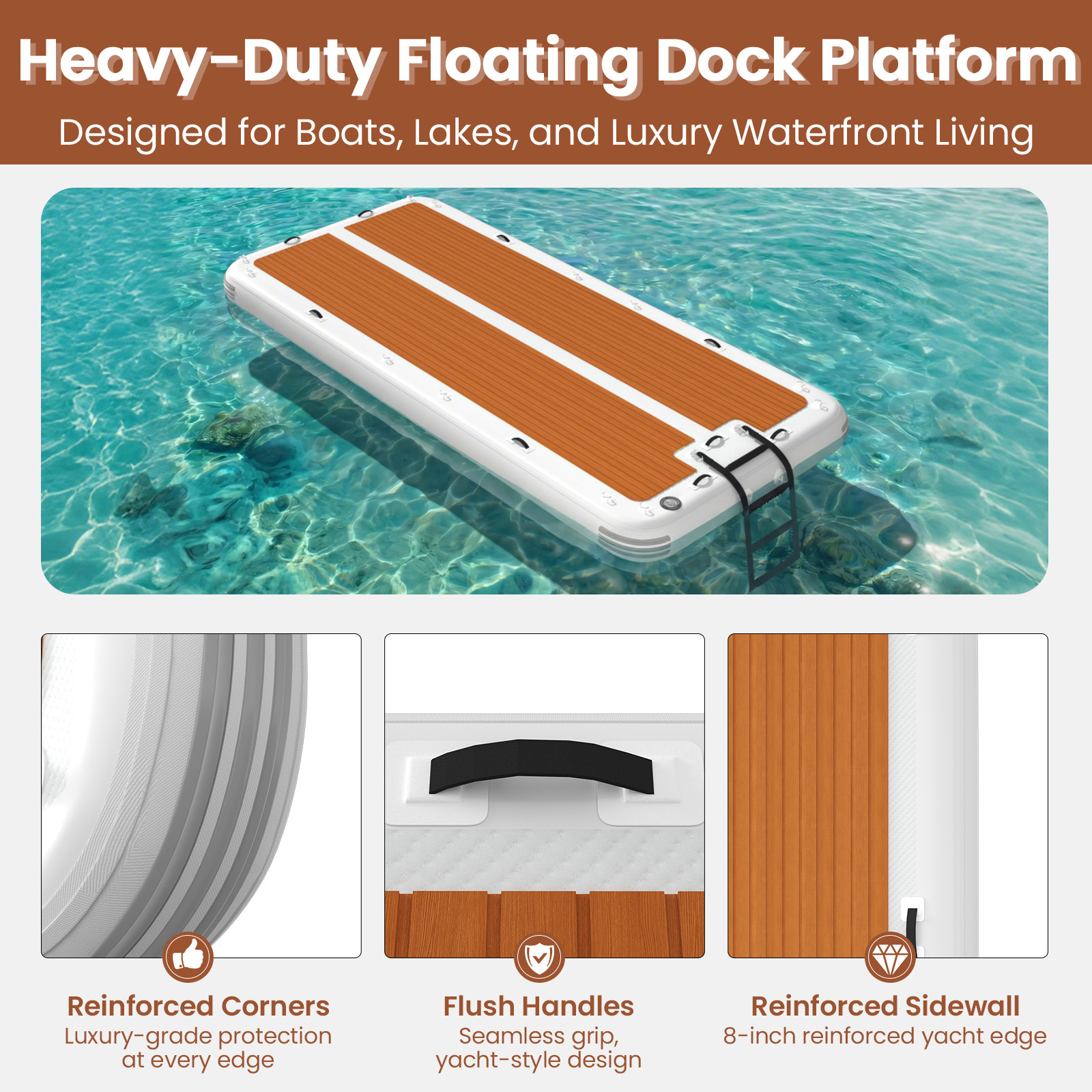 15’x6.5′ Inflatable Floating Dock, Anti-Slip EVA Mat, Quick Inflate, Lake Ocean