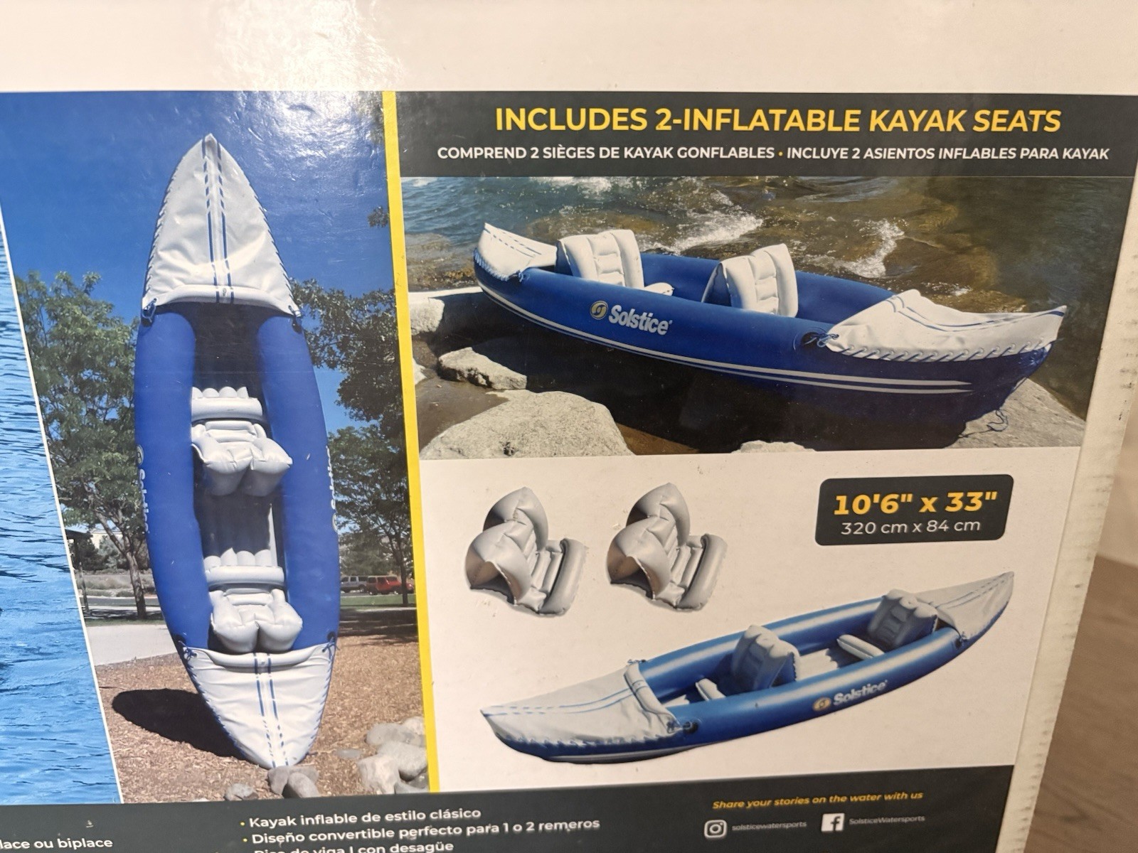 Solstice 29900 Rogue 1 or 2 Person Inflatable Convertible Kayak – Blue/White