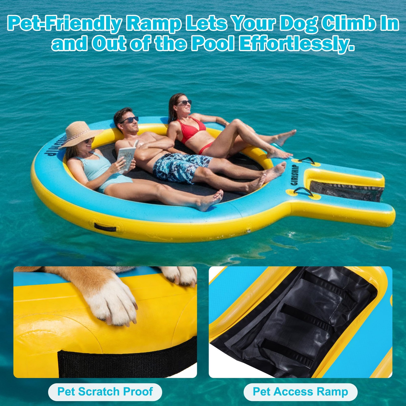 GIRISHIP Inflatable Water Hammock,Round Floating Ring 10FT, Blue Yellow+Black