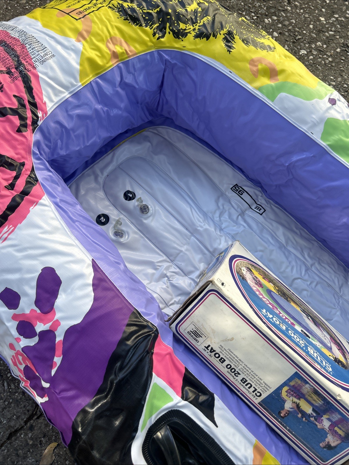 1992 INTEX The Wet Set Club 200 Inflatable 2 Person Boat 3 Air Chambers 78 x 46
