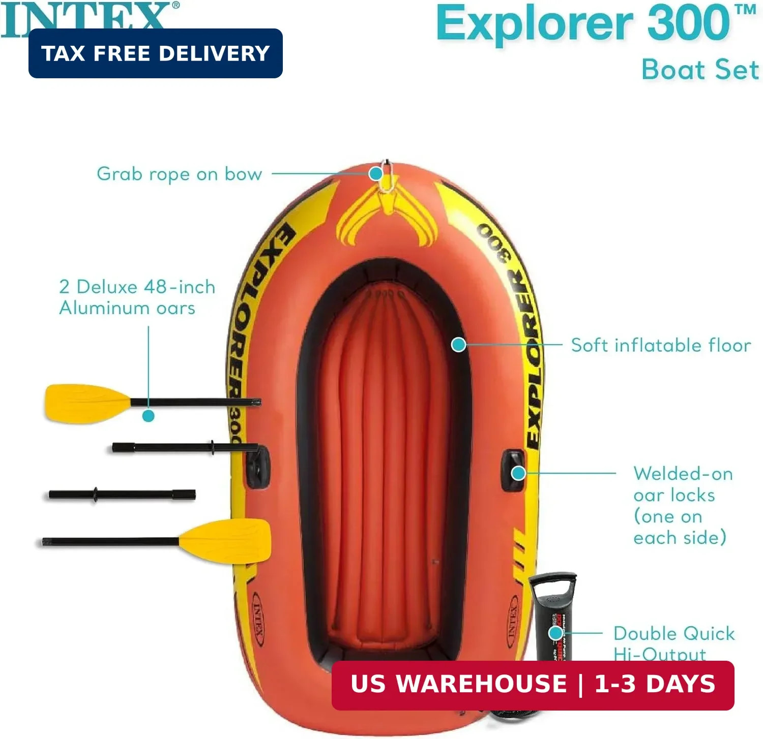INTEX Explorer Compact Inflatable Boat Series: Dual Air Chambers – Welded Oar Lo