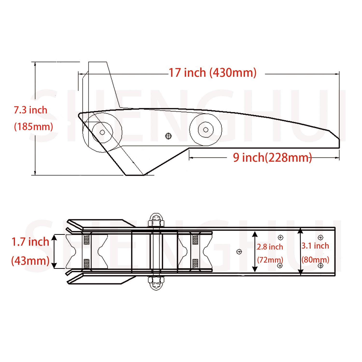 Shenghuiss 316 Stainless Steel Hinged Self Launching Bow Anchor Roller Pivoting