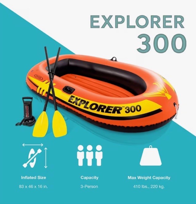 INTEX Explorer 300 Compact Inflatable Fishing 3 Person Raft Boat w/ Pump & Oars