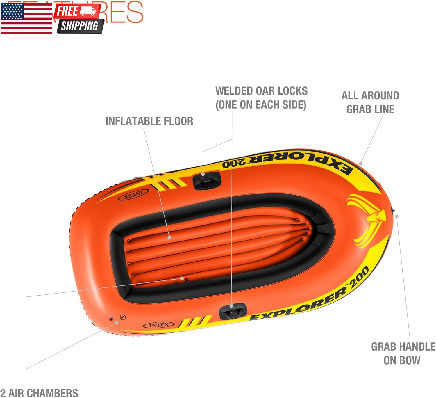 INTEX Explorer Inflatable Boat Series: Dual Air Chambers – Welded Oar Locks – Gr
